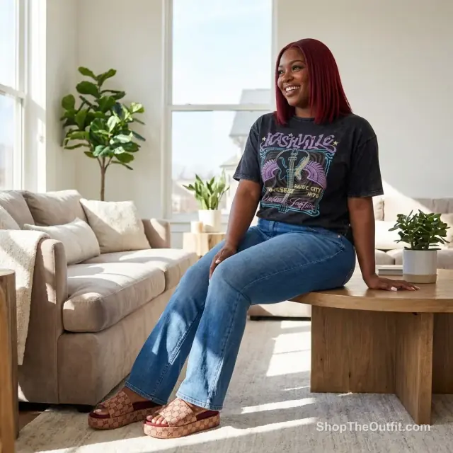 Nashville Nights: Edgy Vintage Tee & Bootcut Chic