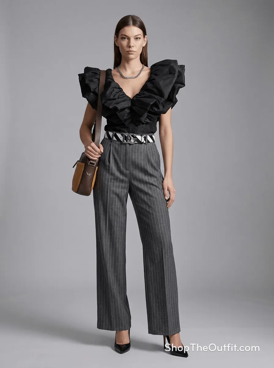 Boardroom Brilliance: Artful Blouse & Pinstripe Power