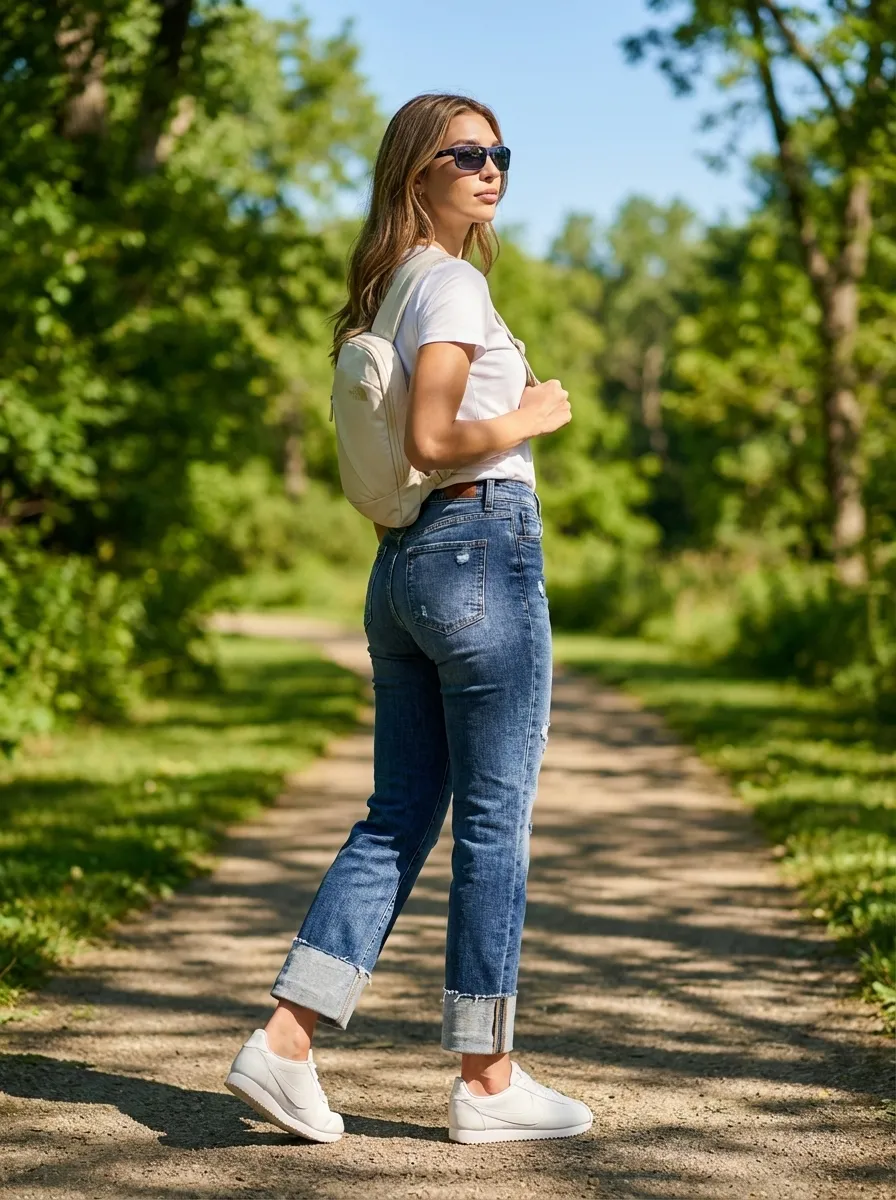City Stroll Chic: Jeans & Cortez Cool