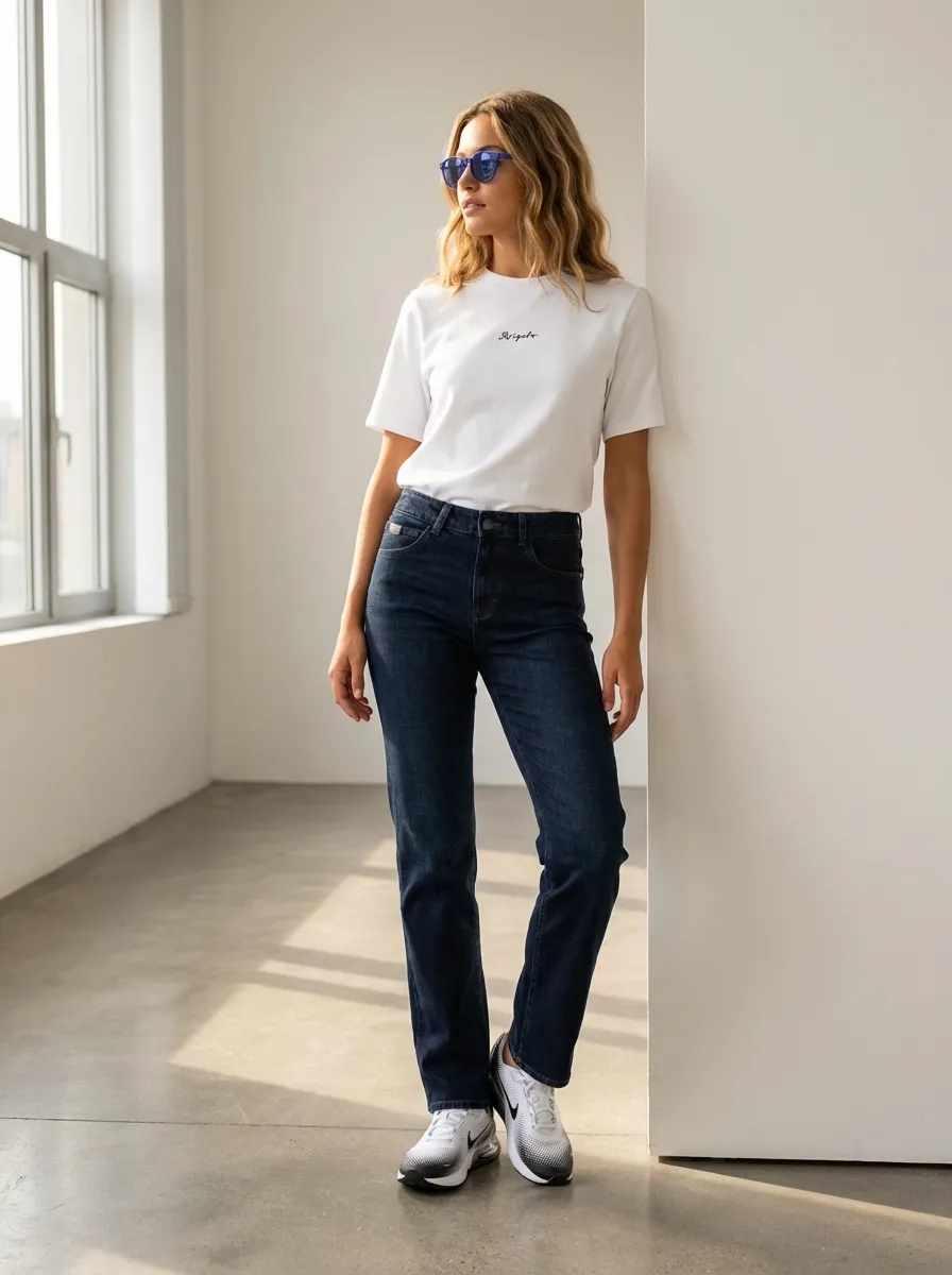 City Stroll Chic: Jeans & Sneakers