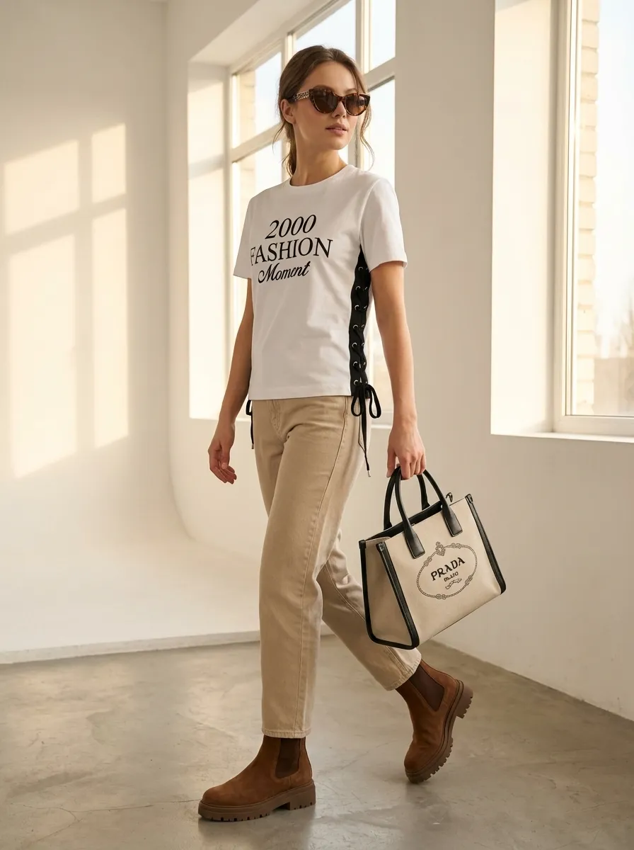 Urban Luxe: Print Tee & Barrel Jeans
