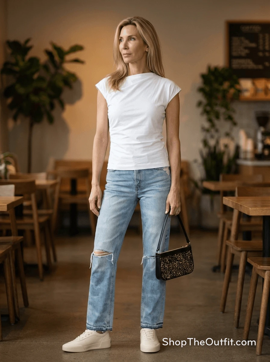 Effortless Edge: Asymmetric Tee & Distressed Denim